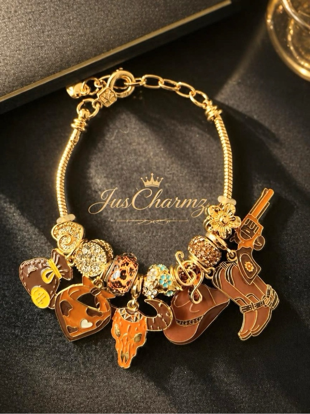 Gold and Brown Western Charm Bracelet